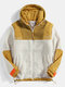 Mens Contrast Color Patchwork Woolen Fluffy Thick Warm Casual Jacket - White
