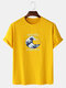 Mens Ukiyo Graphic Print 100% Cotton Casual O-Neck Short Sleeve T-Shirt - Yellow