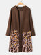Vintage Flower Print Long Sleeves Casual Coats For Women - Brown