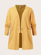 Plus Size Solid Button Pocket Casual Women Jacket - Yellow