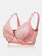 Women Floral Mesh Jacquard Breathable Non Padded Minimized Thin Sexy Bras - Pink