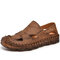 Men Closed Toe Hand Stitching Leather Dress Sandals - Brown