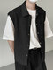 Mens Knit Textured Lapel Snap Button Sleeveless Vest - Black