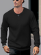 Lässige Pullover-Sweatshirts für Herren mit fester Textur und Rundhalsausschnitt - Schwarz