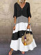 Striped Patchwork Button Front Maxi Dress For Women - Black