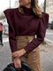 Solid Color Puff Sleeve Patchwork Long Sleeve Casual Blouse for Women - Wine Red