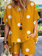 Zweiteiliger Anzug mit Polka Dot-Print und Dolman-Ärmeln und Tasche - Gelb