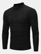 Mens Plain Pure Color Half Collar Cotton Basics Long Sleeve Bottoming T-Shirts - Black