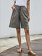 Solid Color Elastic Waist Drawstring Casual Shorts - Dark Grey