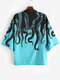 Mens Octopus Print Open Front Loose 3/4 Sleeve Kimono - Blue