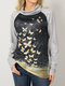 Butterfly Stripe Print Stitch Long Sleeve Pile Collar T-shirt - Black