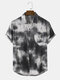 Mens Animal Pattern Lapel Chest Pocket Short Sleeve Shirts - Black
