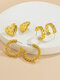3 Unids / set Trendy Simple Twisted Hueco en forma de C Melocotón Corazón Forma de aleación de hierro Pendientes - Oro