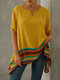 Asymmetrical Striped Patchwork Plus Size Blouse for Women - Yellow