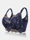 Embroidery Push Up Full Coverage Gather Thin Bras - Blue