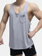 Soft Solid Color Vest Quick Drying Loose Fitting Sleeveless Muscle Athletic Gym Tank Tops - Grey
