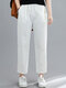 Solid Elastic Waist Harem Cropped Carrot Pants with Pocket - White