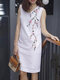 女性用花柄刺繍Vネックノースリーブドレス - 白い