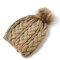Womens Winter Solid Color Knitted Cotton Fur Ball Beanie Cap Earmuffs Warm Outdoor Casual Hats - Beige