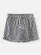 Men Casual Stripe Shorts Mesh Liner Quick Drying Drawstring Waterproof Swim Trunks - Black