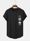 T-shirts décontractés à manches courtes pour hommes avec lettres graphiques et ourlet arrondi - Noir