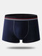 Men Cotton Striped Boxer Briefs Mid Waist Comfort Full Rise Underwear With U Pouch - Navy