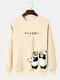 Mens Japanese Cartoon Panda Cat Print Crew Neck Pullover Sweatshirts - Apricot