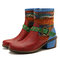 SOCOFY Colorful Woollen Leather Stitching Metal Buckle Zipper Low Heel Short Boots - Blue