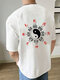 Camisetas masculinas chinesas Yin Yang com estampa traseira e gola redonda de manga curta de inverno - Branco