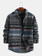 Chaquetas de lana con estampado de estilo étnico para hombre Manga larga vendimia Abrigos de mezcla de lana - azul