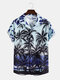 Mens Hawaii Tropical Coconut Printed Holiday Beach Breathable Short Sleeve Shirt - Light Blue