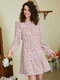 Floral Print Ruffle Long Sleeve Dress For Women - Pink