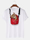 Camisetas masculinas com estampa de gato 3D com gola redonda casual de manga curta de inverno - Branco