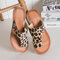 Plus Size Women Comfy Soft Leopard Clip Toe Flat Slippers - Leopard