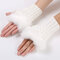 Women Winter Warm Knitted Thicken Fingerless Gloves Artificial Rabbit Hair Half Finger Sleeve - White