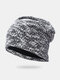 Unisex Mixed Color Knitted Double-layer Warmth Breathable Fashion Brimless Beanie Hat - Black