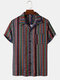Mens Colorful Ethnic Geometric Pattern Revere Collar Short Sleeve Shirts - Multi Color