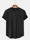 Mens Solid Color American Flag Sleeve Curved Hem T-Shirt With Pocket - Black