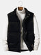 Mens Corduroy Zip Front Stand Collar Solid Warm Vests Gilet With Pocket - Black