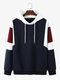 Mens Texture Colorblock Stitching Loose Casual Drawstring Hoodies - Navy