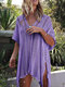 Solid Color Knitting Hollow Loose Beach Blouse - Light Purple
