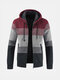 Mens Thick Velvet Fleece Thermal Knitting Hooded Color Matching Sweater - Red