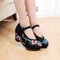 Wedges Embroidered Buckle Folkways Shoes - Black