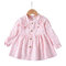 Cute Ruffles Girls Long Sleeve Printed Dress For 1-5Y - Pink