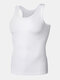 Men Ribbed Tank Top Wicking Sport Body Shaper Seamless Sculpting Compression Slim Underwear - White