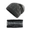 Mens Wool Velvet Knitted Hat Scarf Winter Thick Vintage Vogue Ear Neck Warm Thick Scarf Beanie Set - Gray