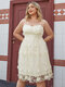 Plus Size Spaghetti Embroidered Backless Design Dress - Apricot