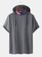 Mens Cotton Casual Short Sleeve Hooded T-Shirts With American Flag Face Mask - Dark Gray