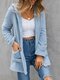Solid Color Pocket Hooded Plush Casual Cardigan For Women - Blue