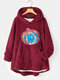 Casual Printed Plush Long Sleeve Hooded Fluffy Hoodie For Women - Wine Red